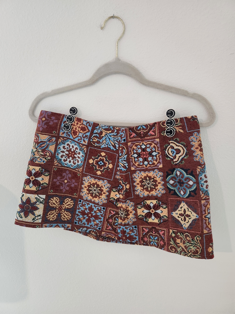 Cider Tile-Print Mini Skirt in Rust and Light Blue